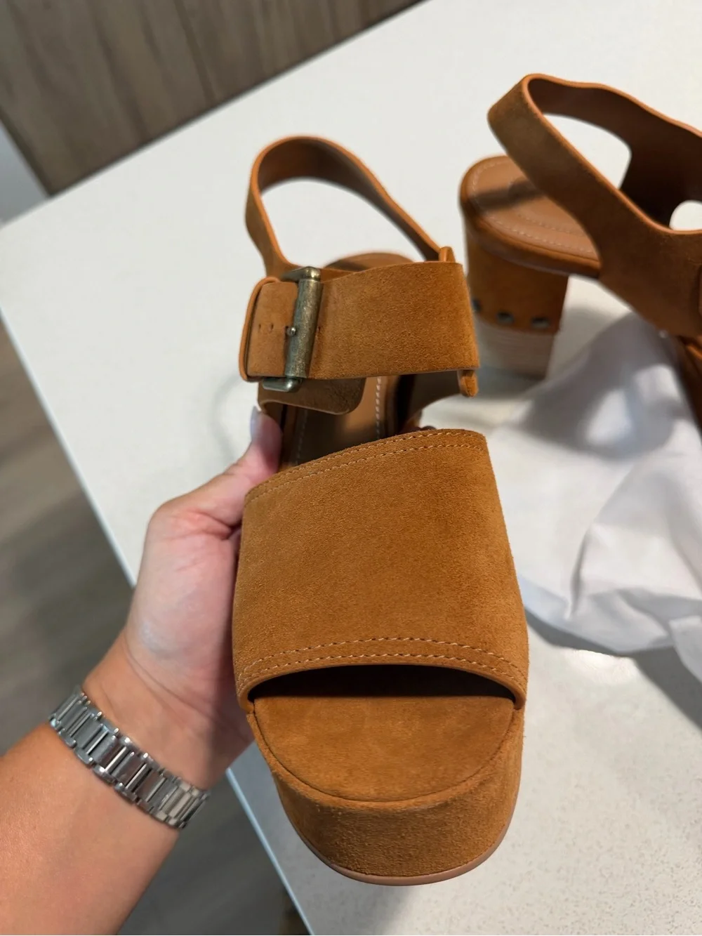 See By Chloe- Women’s Suede Platform Slingback Sandals - Rust